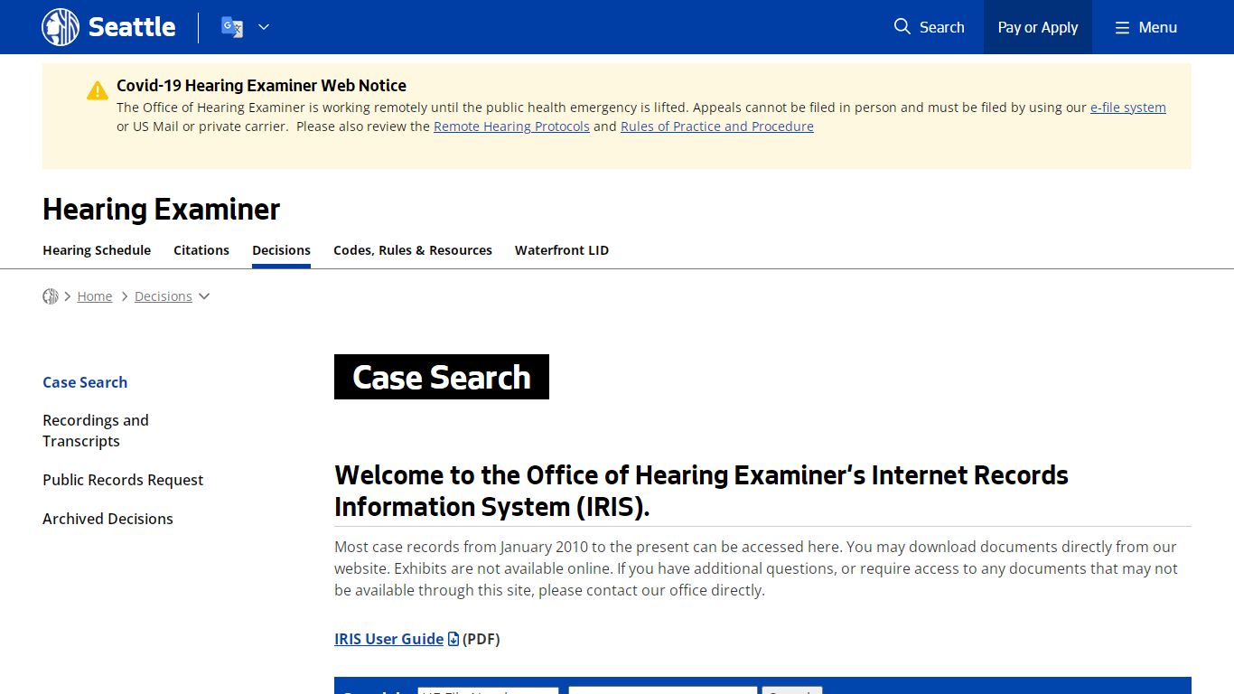 Case Search - Hearing Examiner | seattle.gov